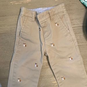Janie and Jack boys 12-18 month khaki colored chinos with embroidered bulldog